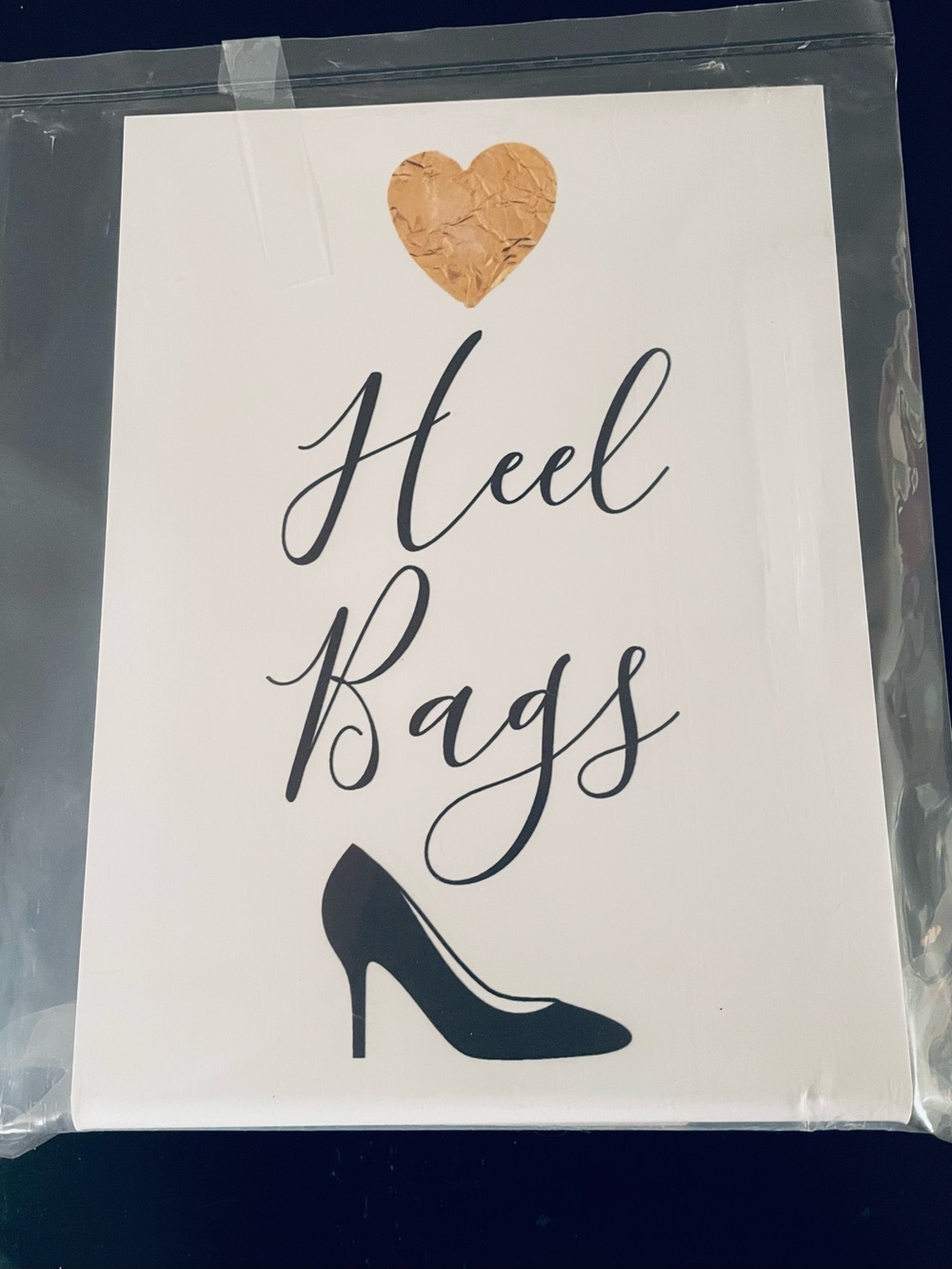 Heel Bags wedding pedestal standalone sign with gold heart